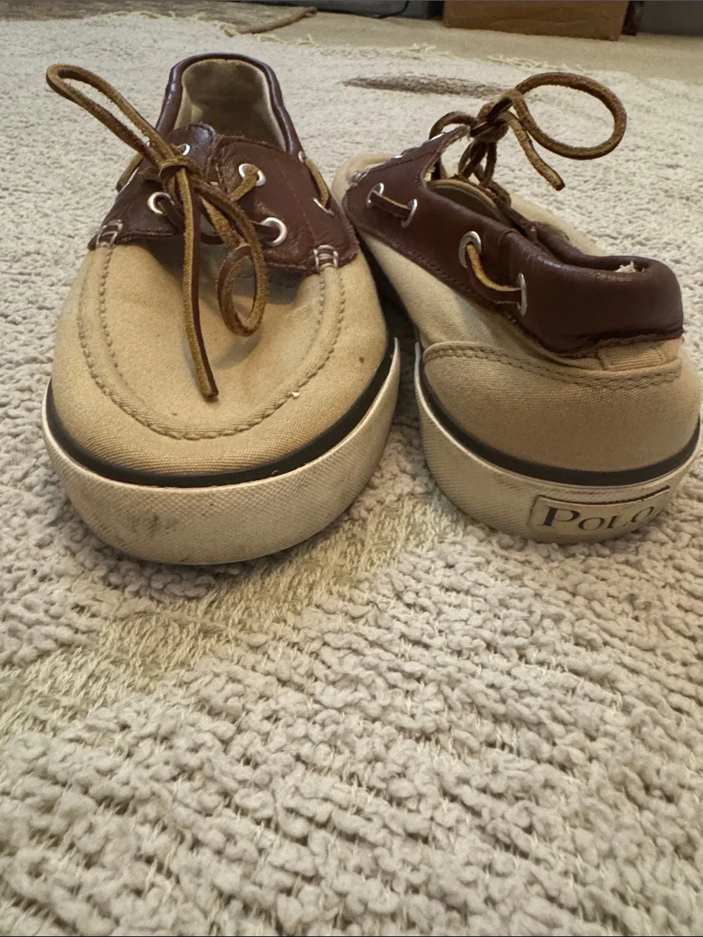 Polo Ralph Lauren Boat Shoes Canvas Leather Tan Men’s Size 9.5 Casual Deck